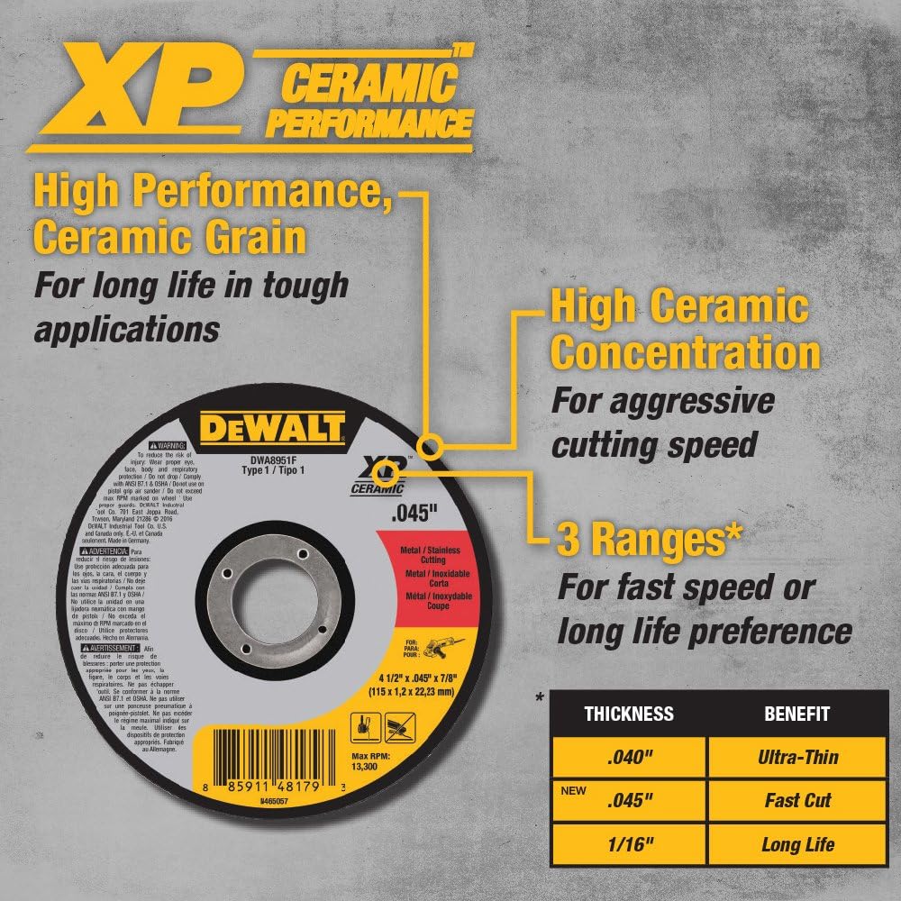 DEWALT DWA8951F ELITE SERIES Discos de corte 4-1/2" x 0.045" x 7/8"