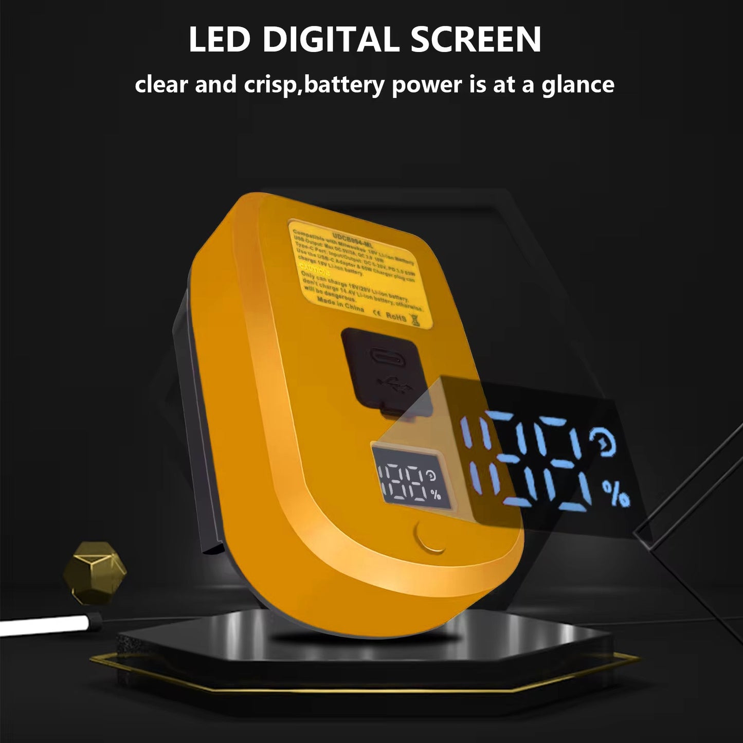 USB-C Fast Charger with LED Screen Compatible with Dewalt Max XR Battery