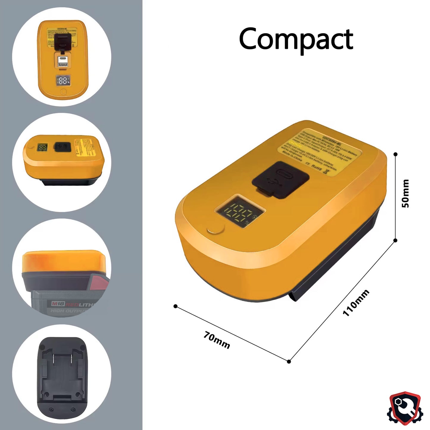 USB-C Fast Charger with LED Screen Compatible with Dewalt Max XR Battery