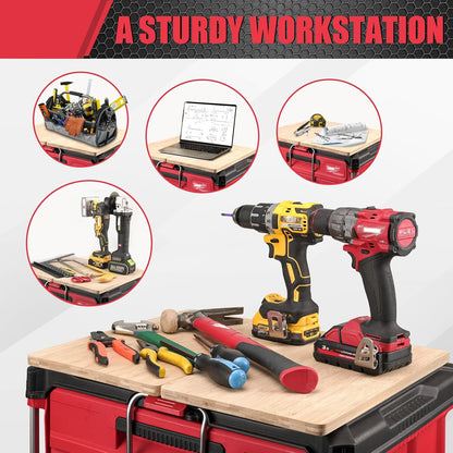 2 Pack Tables Fits for Milwaukee Packout Rolling Tool Box,Packout 2 & 3-Drawer Organizer,Heavy-Duty Work Surface with Mounting Feet, No-Drill Installation for Packout Accessories