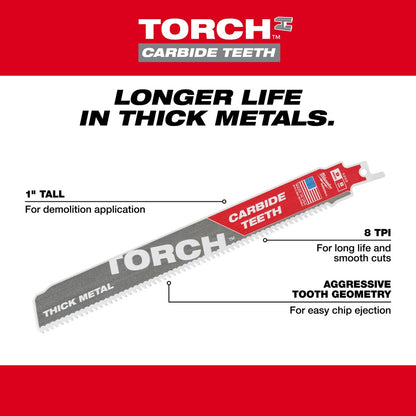 Milwaukee 48-00-5202 9" 8TPI The TORCH Carbide Teeth SAWZALL Blade 1PK