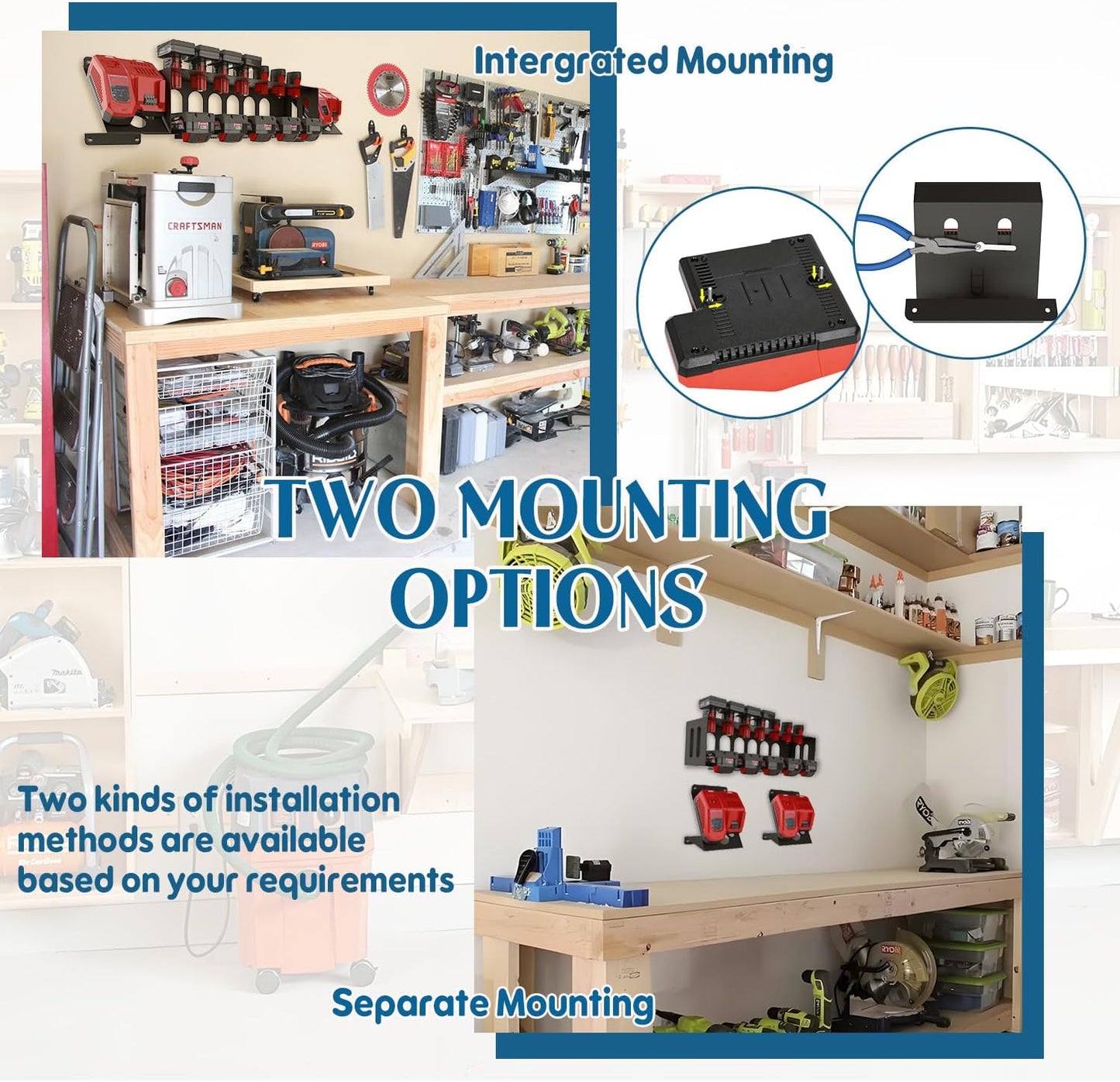 3-in-1 Metal Wall Mount for Milwaukee Chargers & Batteries