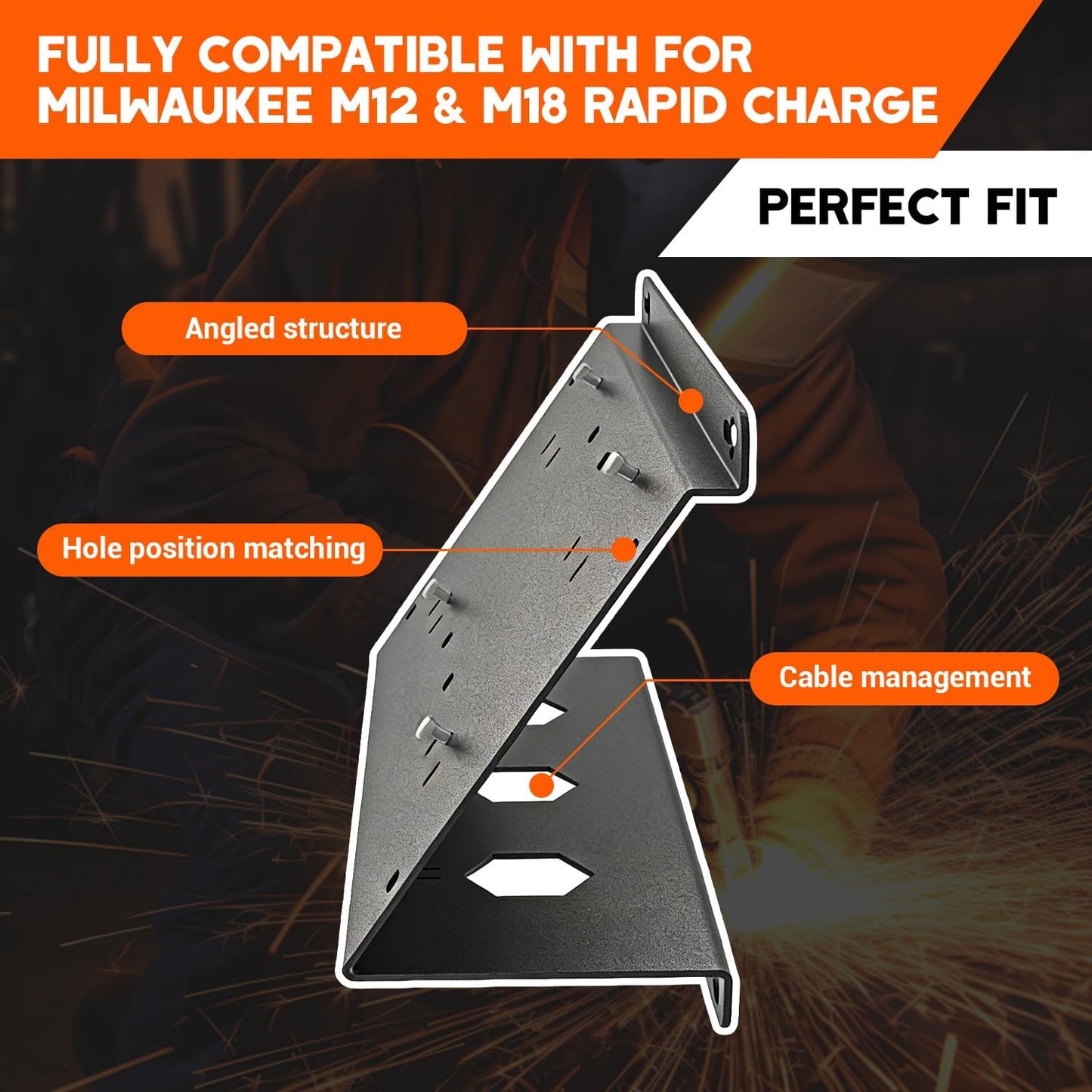 Dual Angled Steel Wall Bracket for Milwaukee M12 & M18 Chargers
