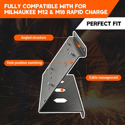 Dual Angled Steel Wall Bracket for Milwaukee M12 & M18 Chargers