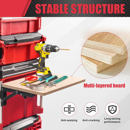 Heavy Duty Foldable Work Table Compatible with Milwaukee Packout Toolbox,Side Storage for Your Packout System，Wood