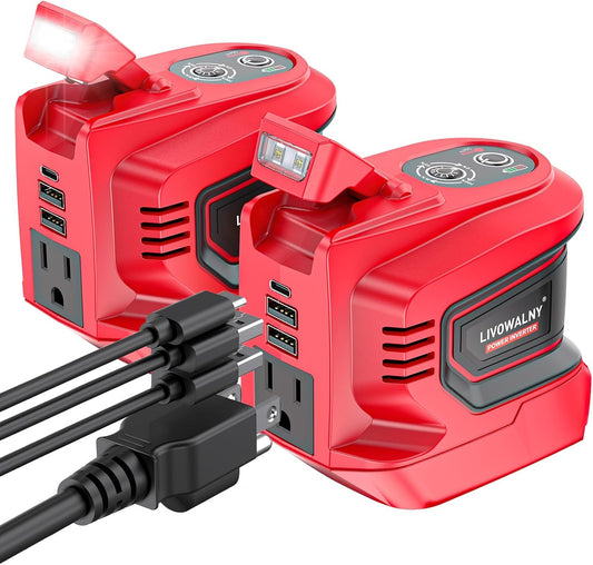 220-250W Power Inverter Compatible with Milwaukee 18V Battery - DC 18V to AC 110-120V Power Station with 1 AC Outlet - 2 USB 1 Type-C & LED Light for Camping Power Outage - Tool Only