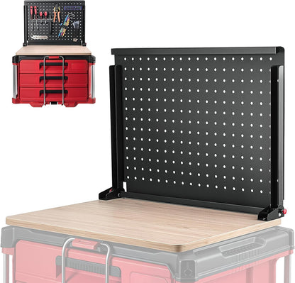 Heavy Duty Foldable Workbench Compatible with Milwaukee Packout System, Mobile Workstation with Integrated Pegboard Tool Storage & Wooden Work Surface for Rolling Tool Boxes