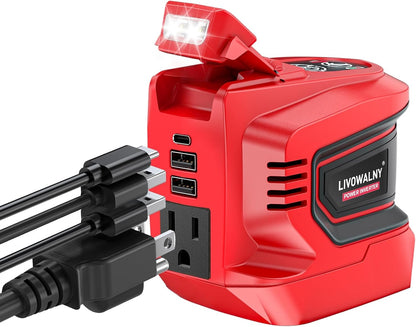 220-250W Power Inverter Compatible with Milwaukee 18V Battery - DC 18V to AC 110-120V Power Station with 1 AC Outlet - 2 USB 1 Type-C & LED Light for Camping Power Outage - Tool Only