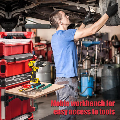 Heavy Duty Foldable Work Table Compatible with Milwaukee Packout Toolbox,Side Storage for Your Packout System，Wood