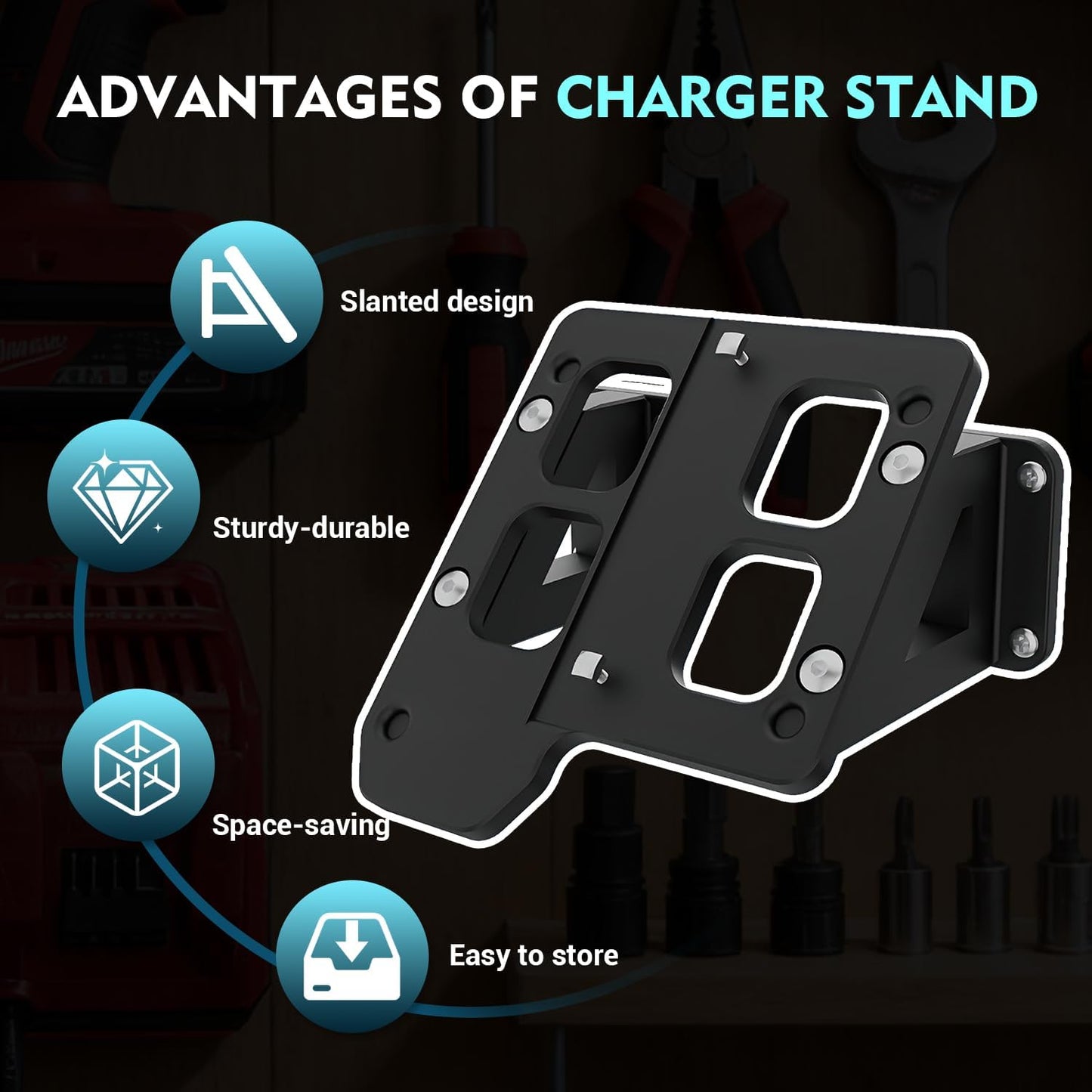 Wall-Mount Bracket for Milwaukee M12 & M18 Chargers — Black