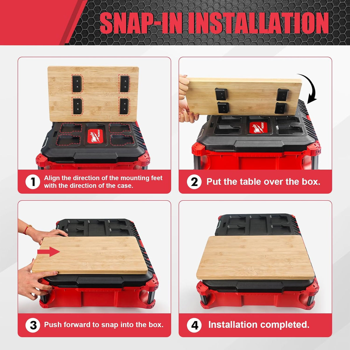 2 Pack Tables Fits for Milwaukee Packout Rolling Tool Box,Packout 2 & 3-Drawer Organizer,Heavy-Duty Work Surface with Mounting Feet, No-Drill Installation for Packout Accessories