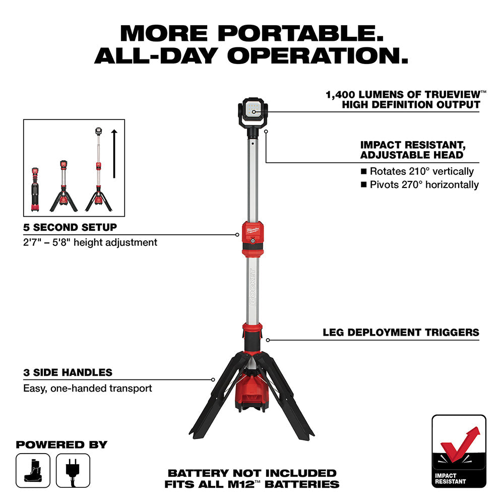 Milwaukee 2132-20 M12 ROCKET Torre de Luz de Doble Alimentación
