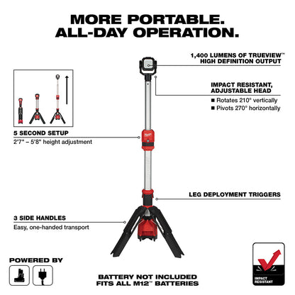 Milwaukee 2132-20 M12 ROCKET Torre de Luz de Doble Alimentación