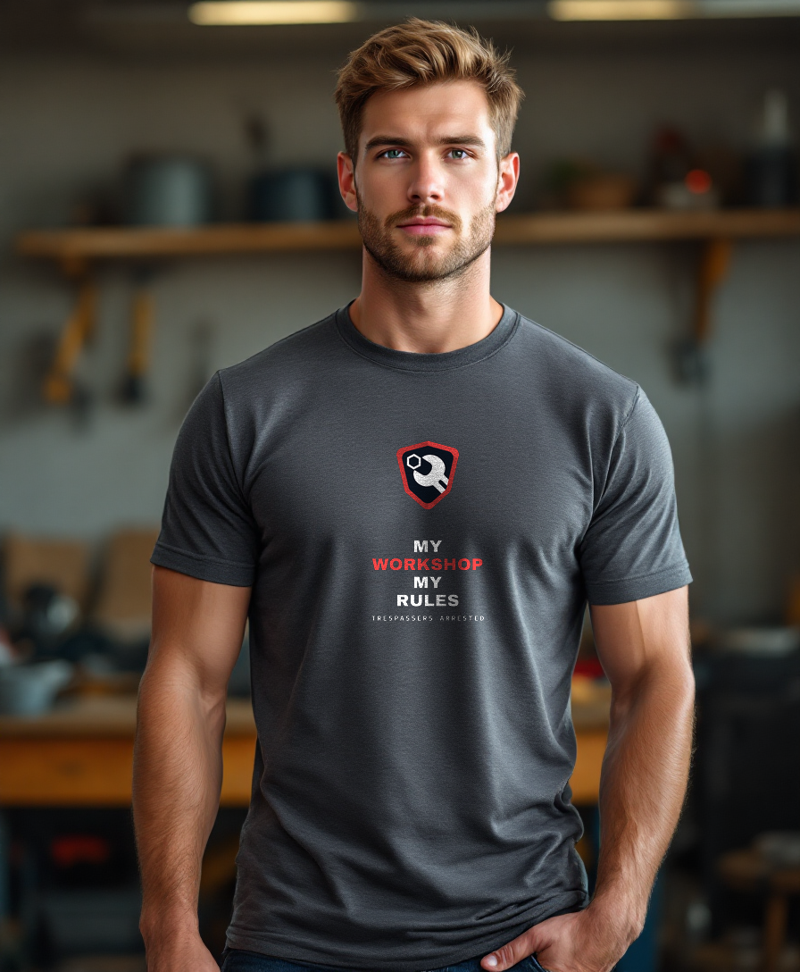 My Workshop My Rules — worn by a model (Tool Army) — Charcoal