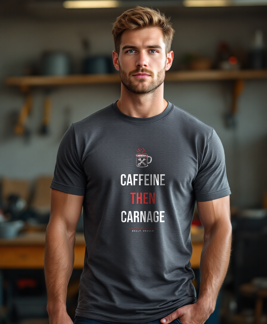 Caffeine Then Carnage — worn by a model (Tool Army) — Charcoal