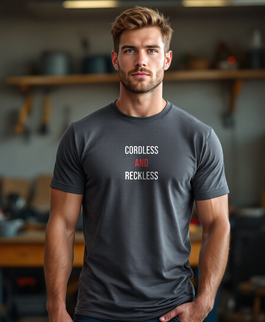 Cordless And Reckless — worn by a model (Tool Army) — Charcoal