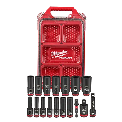 Milwaukee 49-66-6800 Juego de dados SHOCKWAVE Impact Duty de 17 piezas y 3/8" con encastre SAE PACKOUT