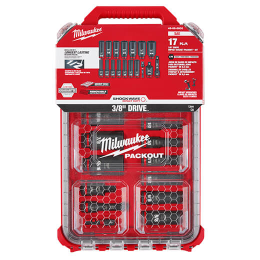 Milwaukee 49-66-6800 Juego de dados SHOCKWAVE Impact Duty de 17 piezas y 3/8" con encastre SAE PACKOUT