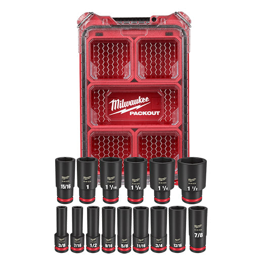 Milwaukee 49-66-6802 SHOCKWAVE Impact Duty Socket 1/2” Dr 15PC SAE PACKOUT Set