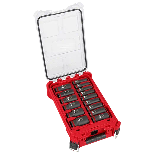 Juego de vasos de impacto SHOCKWAVE de Milwaukee 49-66-6802, cuadrante de 1/2", 15 piezas, SAE, PACKOUT
