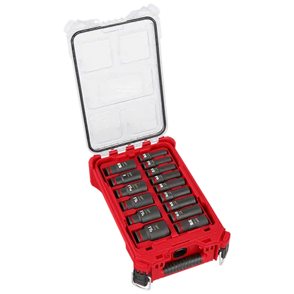 Juego de vasos de impacto SHOCKWAVE de Milwaukee 49-66-6802, cuadrante de 1/2", 15 piezas, SAE, PACKOUT