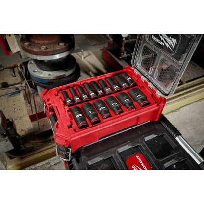 Juego de vasos de impacto SHOCKWAVE de Milwaukee 49-66-6802, cuadrante de 1/2", 15 piezas, SAE, PACKOUT
