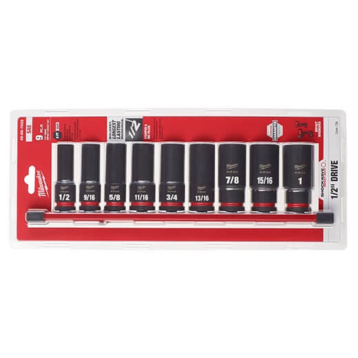 Milwaukee 49-66-7022 9PC SHOCKWAVE Impact Duty 1/2" Drive SAE Deep 6 Point Socket Set