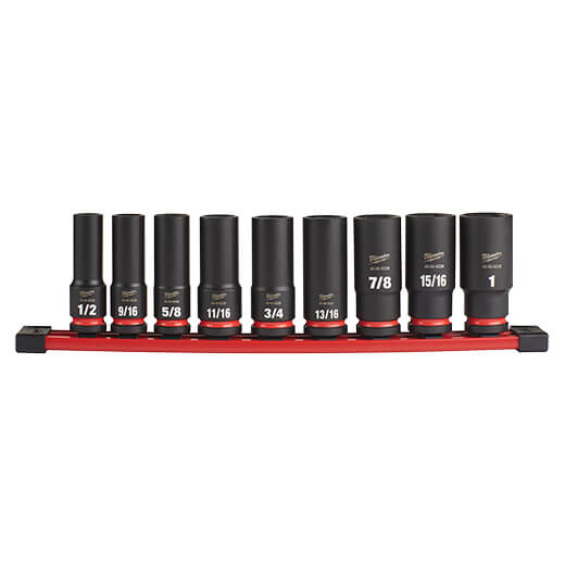 Milwaukee 49-66-7022 Juego de dados de impacto SHOCKWAVE de 9 piezas, de 1/2" y 6 puntas, largos SAE