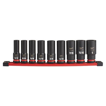 Milwaukee 49-66-7022 Juego de dados de impacto SHOCKWAVE de 9 piezas, de 1/2" y 6 puntas, largos SAE