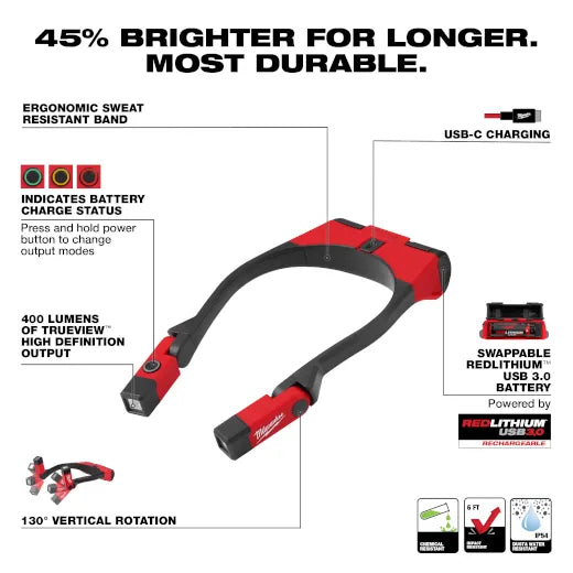 Luz de cuello Milwaukee 2117-21 REDLITHIUM USB de 400 lúmenes