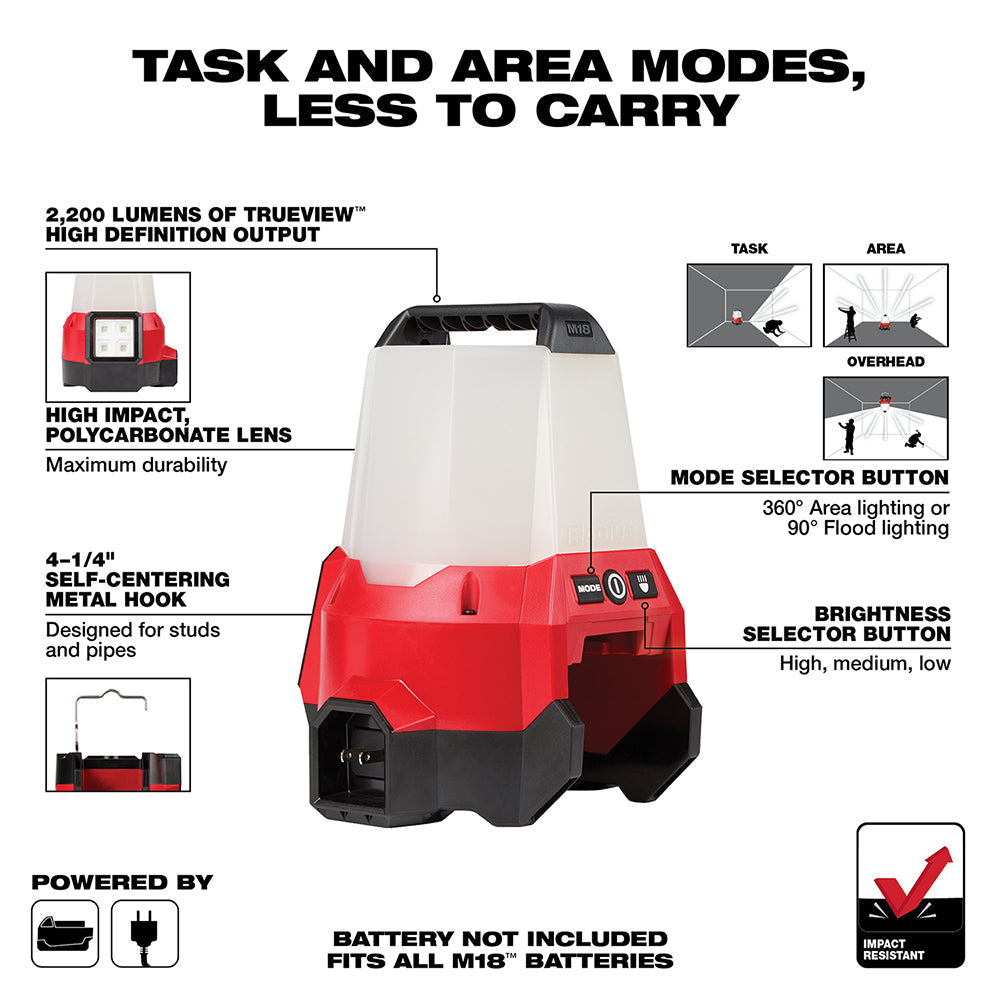 Milwaukee 2144-20 M18 RADIUS Foco de obra compacto con modo reflector