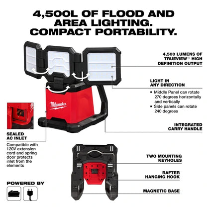 Milwaukee 2368-20 Foco e Iluminación de Área de Triple Panel M18 Rover de Doble Alimentación