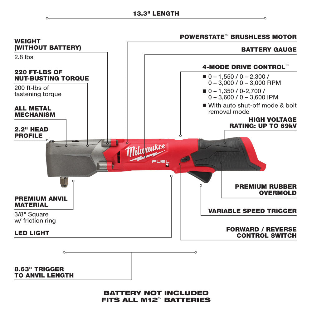 Milwaukee 2564-20 M12 FUEL Llave de impacto angular de 3/8" (solo herramienta)