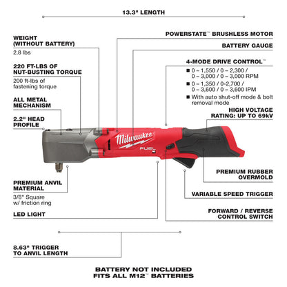 Milwaukee 2564-20 M12 FUEL Llave de impacto angular de 3/8" (solo herramienta)