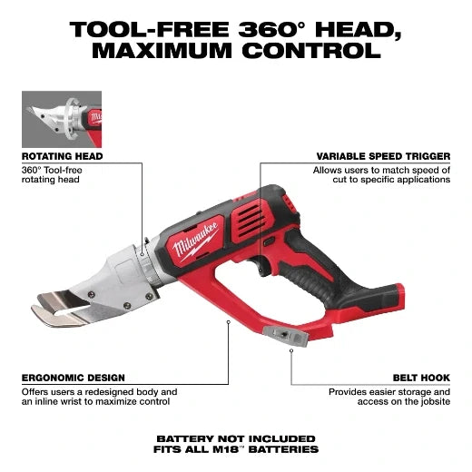 Milwaukee 2637-20 Tijera de corte simple de calibre 18 M18 (solo herramienta)