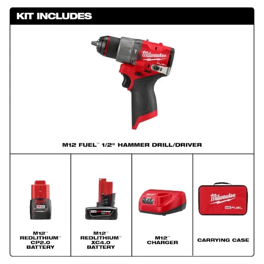 Taladro Percutor/Atornillador M12 FUEL de 1/2" Modelo 3404-22 de Milwaukee
