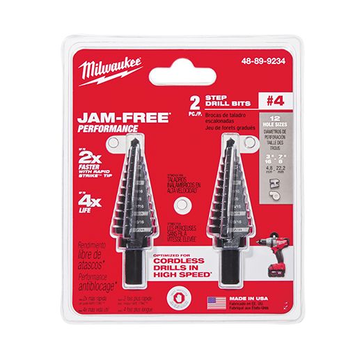Juego de brocas escalonadas Milwaukee 48-89-9234 n.º 4 de 3/16" - 7/8" - 2 piezas