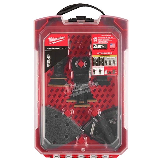 Milwaukee 49-10-9114 MILWAUKEE Kit de 15 cuchillas para herramientas multiusos oscilantes Universal Fit OPEN-LOK con estuche modular
