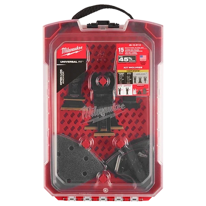 Milwaukee 49-10-9114 MILWAUKEE Kit de 15 cuchillas para herramientas multiusos oscilantes Universal Fit OPEN-LOK con estuche modular