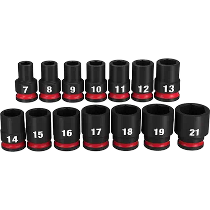 Juego de vasos estándar métricos de 6 puntas Milwaukee 49-66-7007 de 14 piezas SHOCKWAVE Impact Duty de 3/8"