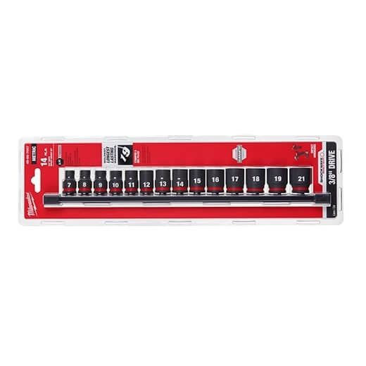 Juego de vasos estándar métricos de 6 puntas Milwaukee 49-66-7007 de 14 piezas SHOCKWAVE Impact Duty de 3/8"