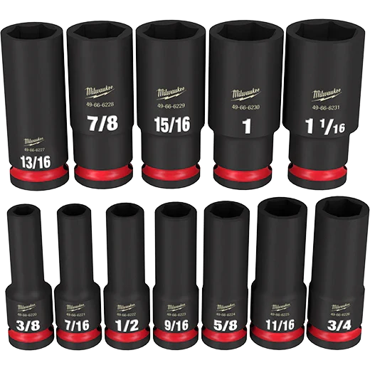 Milwaukee 49-66-7011 Juego de 12 dados de impacto SHOCKWAVE de 1/2" de profundidad y 6 puntas SAE