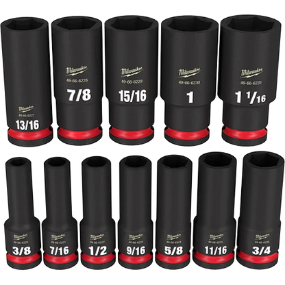 Milwaukee 49-66-7011 Juego de 12 dados de impacto SHOCKWAVE de 1/2" de profundidad y 6 puntas SAE