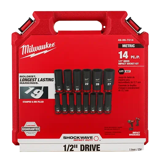 Milwaukee 49-66-7014 14 PC SHOCKWAVE Impact Duty 1/2" Drive Metric Deep 6 Point Socket Set