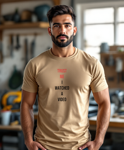 Trust Me I Watched A Video — worn by a model (Tool Army) — Sand