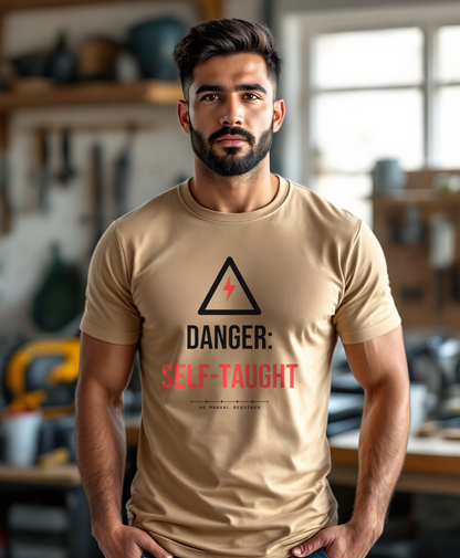 Danger: Self-Taught — worn by a model (Tool Army) — Sand