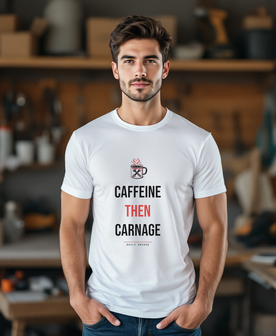 Caffeine Then Carnage — worn by a model (Tool Army) — White