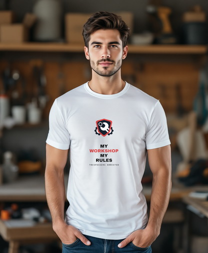 My Workshop My Rules — worn by a model (Tool Army) — White