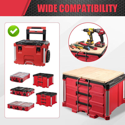 2 Pack Tables Fits for Milwaukee Packout Rolling Tool Box,Packout 2 & 3-Drawer Organizer,Heavy-Duty Work Surface with Mounting Feet, No-Drill Installation for Packout Accessories