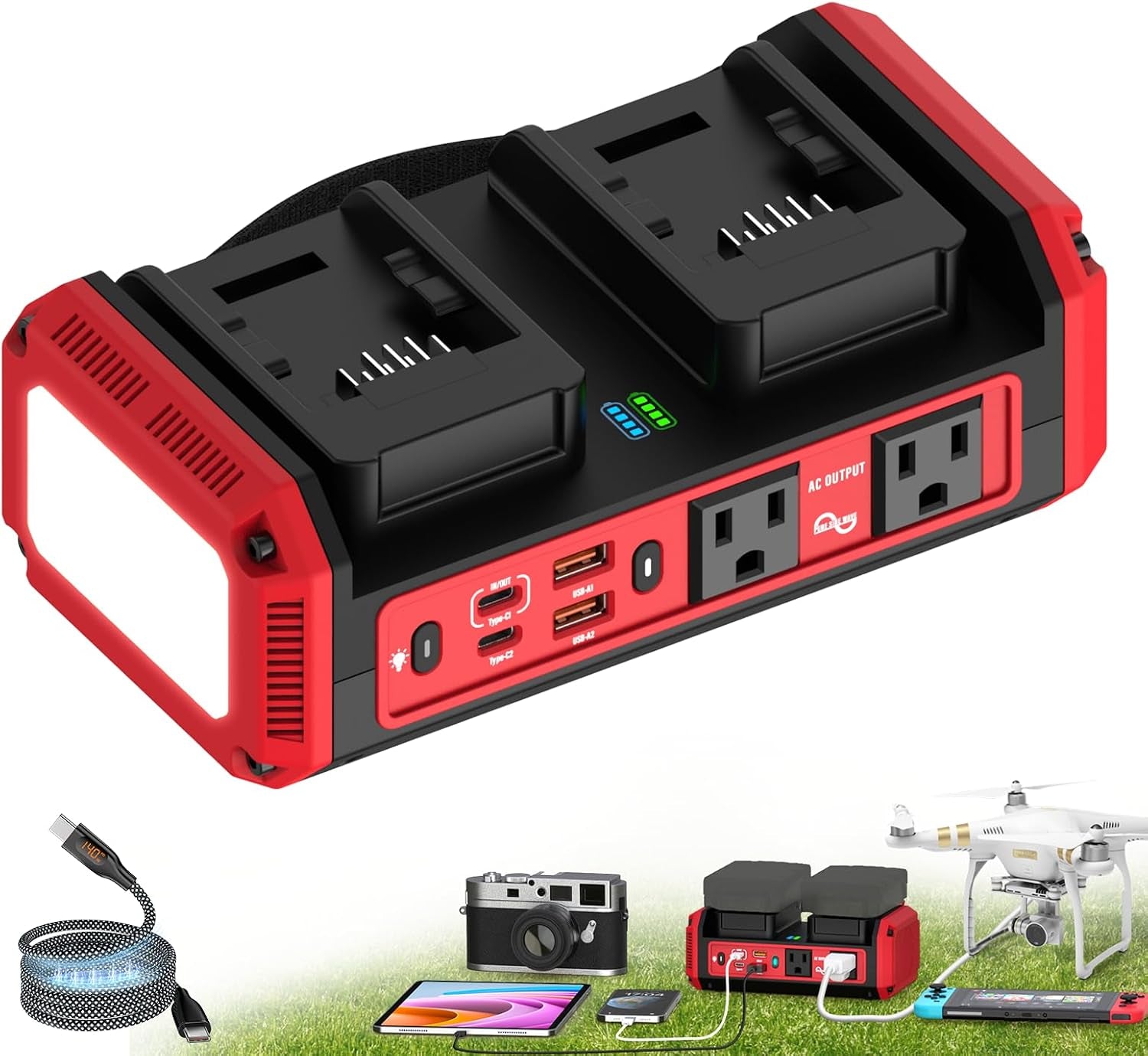 350W Pure Sine Wave Power Inverter Compatible with Milwaukee M18 Battery